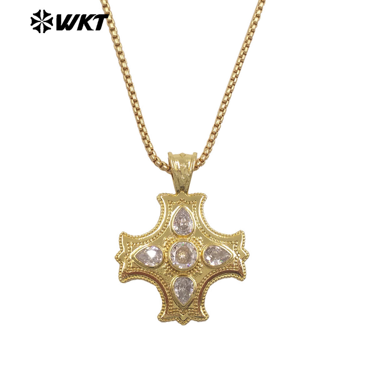 WT-JFN66 Popular Trendy Gold Plated Yellow Brass And Zircon Cross Shape Pendants Necklace For Lady Party Decorative Jewelry