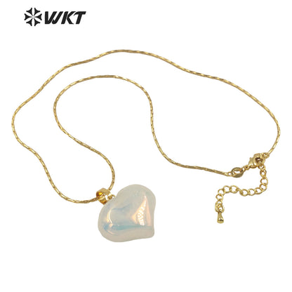 WT-N1336 WKT Lovely Heart Shape Shiny Crystal Heart Pendant Necklace Natural Stones Aura Quartz Jewelry Lover Necklace
