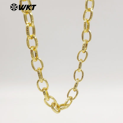 WT-BC267 New Arrival Yellow Brass Gold Plated Round Carved Patterns Metal Chains For Simple Style Necklace Bracelets Making