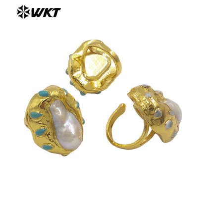 WT-MPR140 High Quality Luxury 18K Gold Plated Big Natural Baroque Pearl Rings For Ladies Elegant Wedding Jewelry Gift