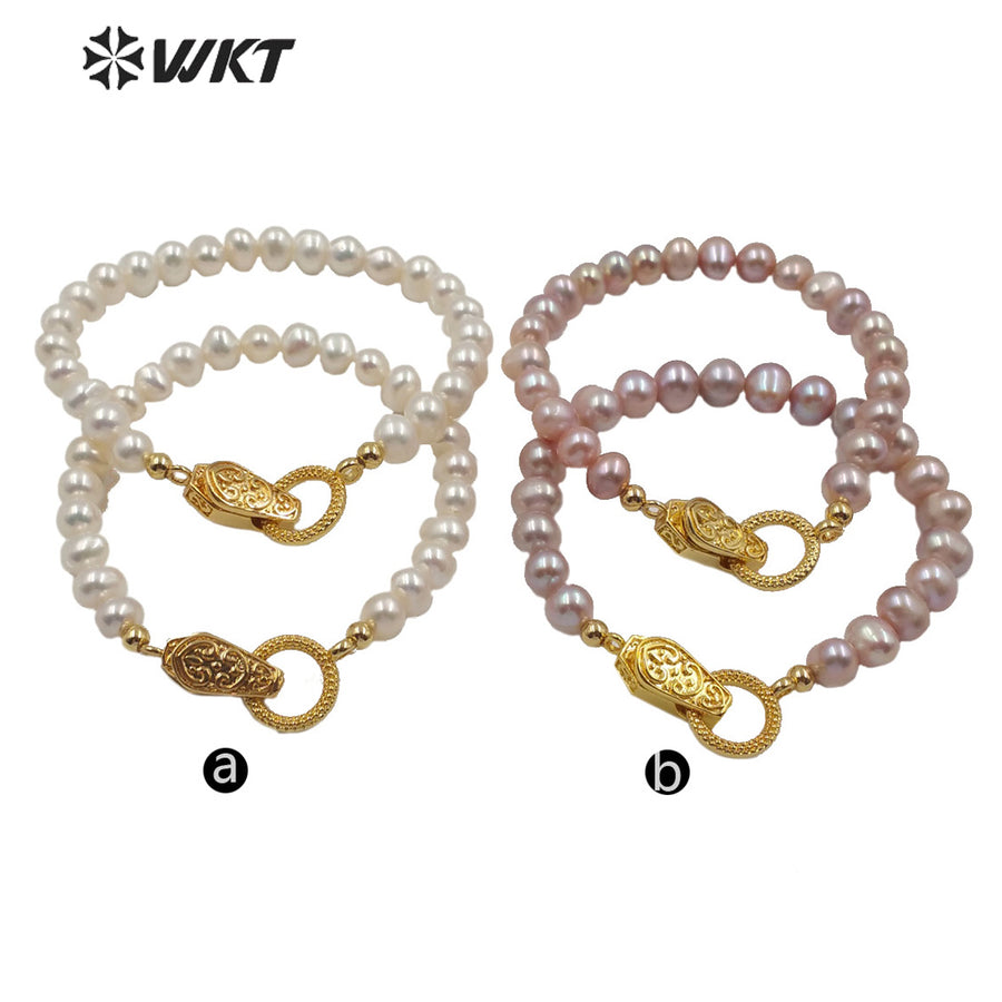 WT-MPB002 Wholesale Freshwater Pearl Beads Magnetic Clasp Bracelet White Pearl Bracelet Lady Elegant Jewelry Pearl Bracelet