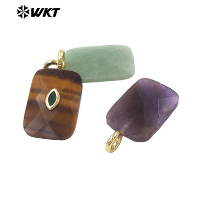 WT-P2139 Factory Wholesale Eye Shape Zircon And Natural Gemstones Square Faceted Pendants As Simple Style Jewelry Findings