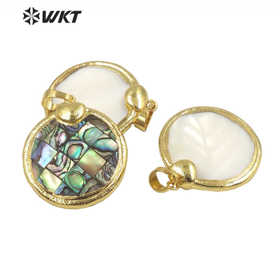 WT-JP351 WKT Classic Vintage Hot Selling Natural Shell Round Shaped Luxury Scallop Necklace Pendants