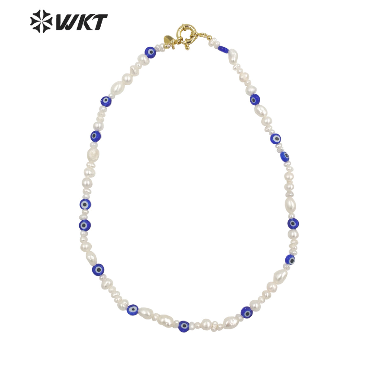 WT-JN209 Unique Exclusive Design Gorgeous Blue Eye Beads Necklace Popular Freshwater Pearl Choker Necklace with Locker