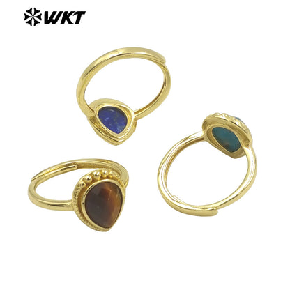 WT-R509 Wholesale Fashion Tiny Pear Shape Natural Gemstone Setting Teardrop Amazonite Birthday Stone Ring