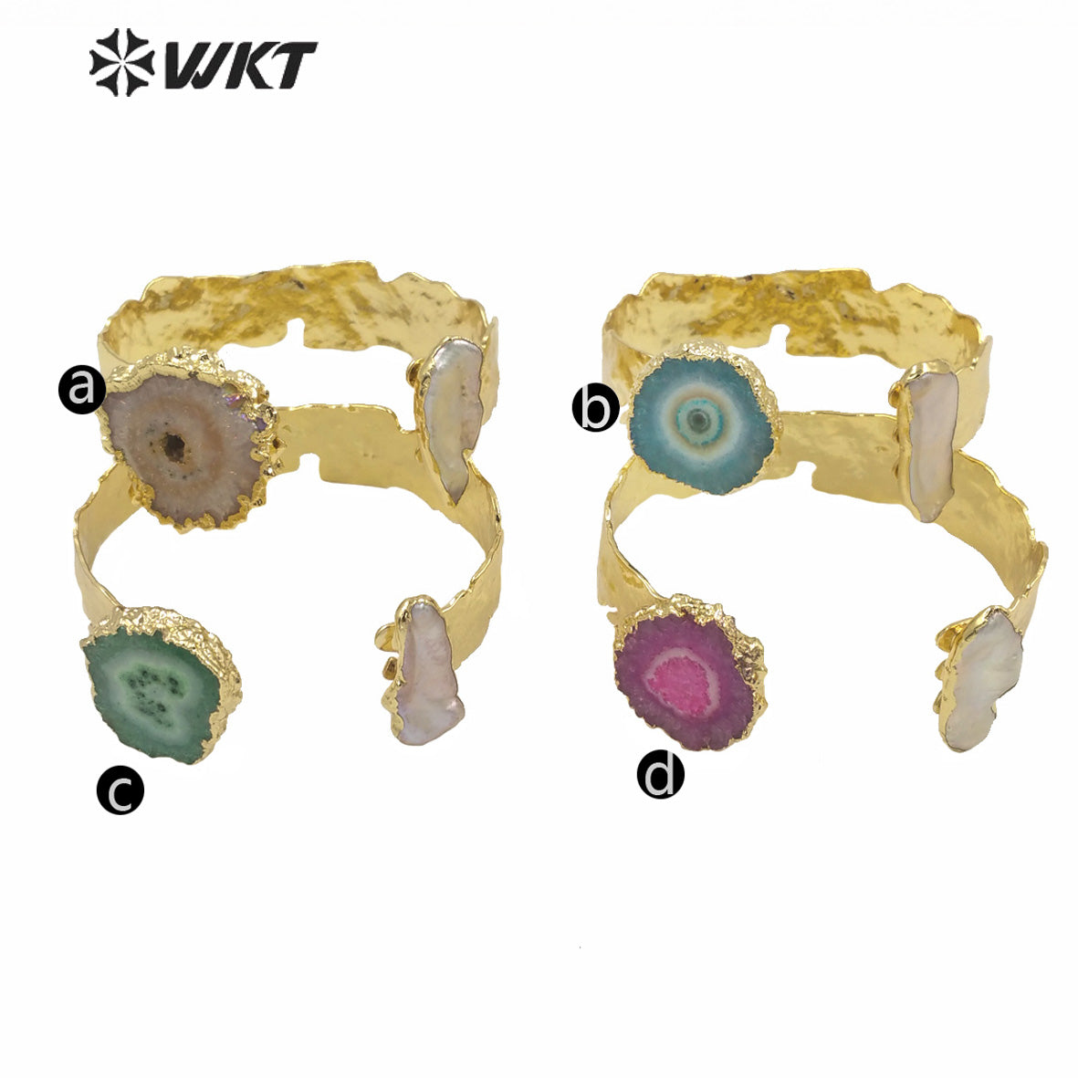 WT-B569 WKT Exclusive Design Natural Stalactite Quartz Gold Plated Bangle Fashion Lady Adjustable Size Real Stone Quartz Bangle
