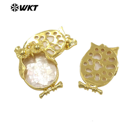 WT-JP439 Newest Lovely Gold Electroplated Natural Shell Owl Shape Boutique Pendant For Unique Jewelry DIY Accessories