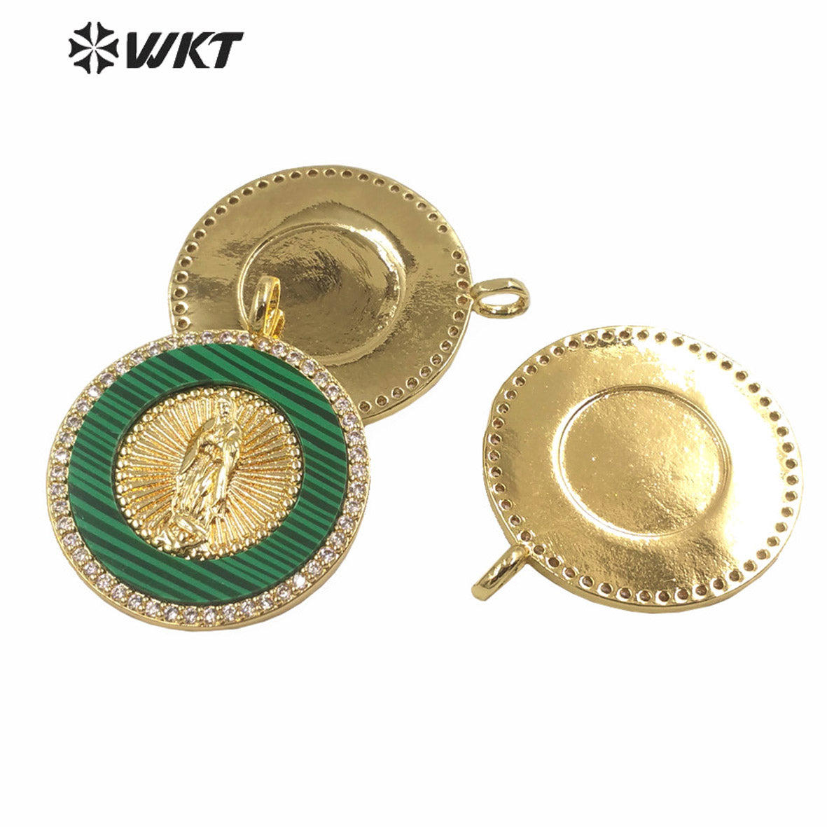 WT-MP272 Newest Vintage Style Ball Shaped Natural Malachite Stone &Cubic Zircon Madonna Design Pendant