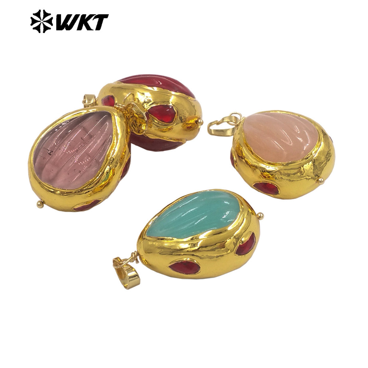 WT-P2071 Wonderful 18K Gold Electroplated Colorful Glaze Hand Carved Waterdrop Shape Pendants For Women Necklace DIY Making