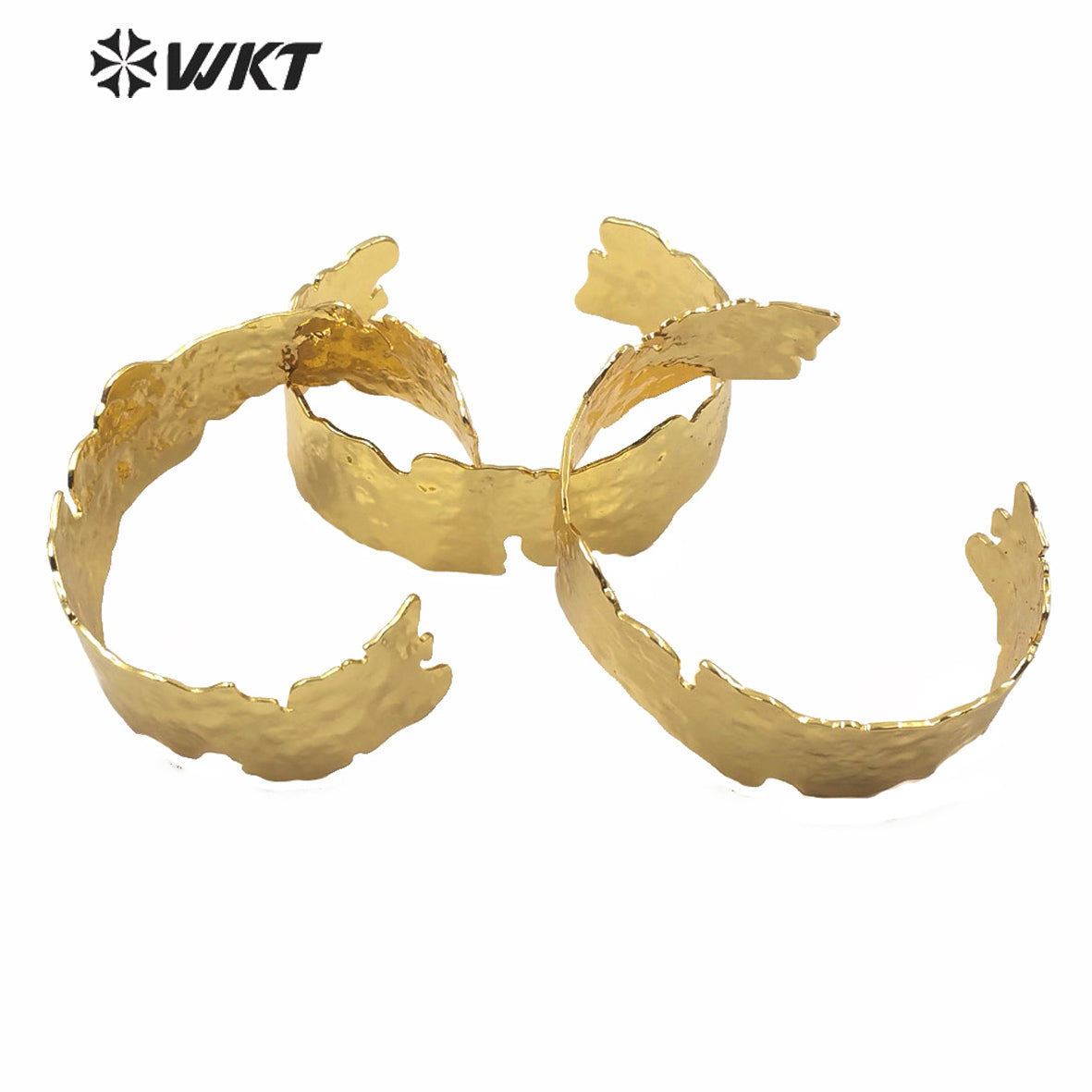 WT-B558 Amazing Irregular lava Bangle in Gold Electroplated Fashion Women Simple Wide Brass Cuff Bangle in Adjustable Size