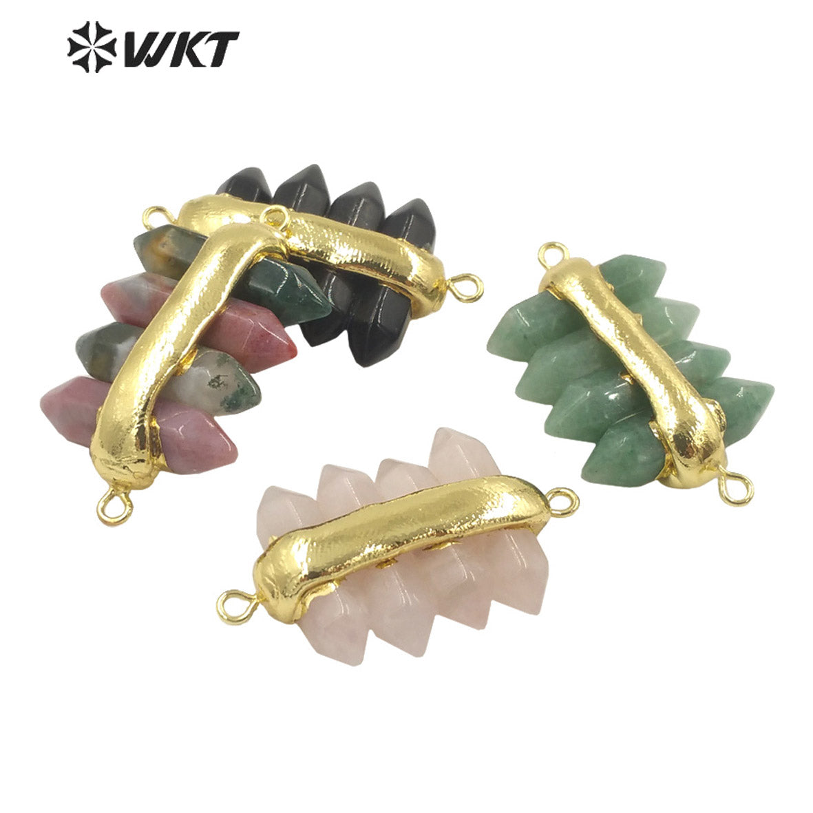 WT-C325 Amazing 4 Crystal Quartz Point With Double Loops Energey Gemstone Connectors Women Jewelry for Bracelet Make