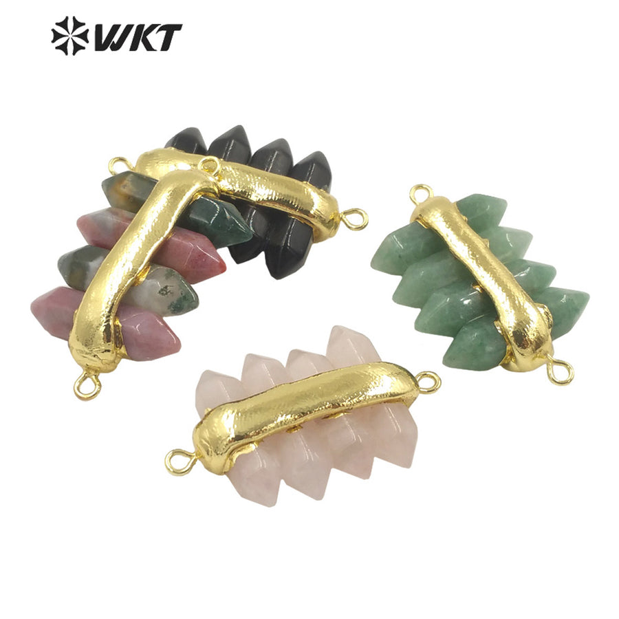 WT-C325 Amazing 4 Crystal Quartz Point With Double Loops Energey Gemstone Connectors Women Jewelry for Bracelet Make