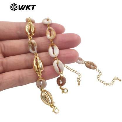 MPB135 Top Fashion Bohemia Style Gold Electroplated Metal And Resin Shell Charms Bracelets For Women Beach Party Matching