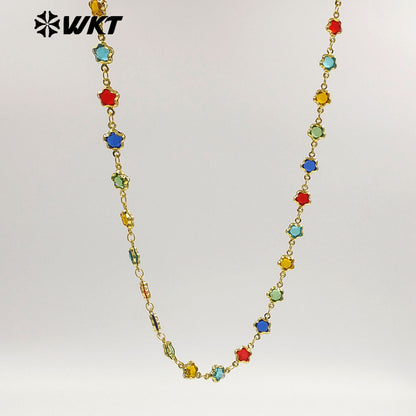 WT-BC282 Fashion Wonderful 18K Gold Plated Yellow Brass And Colorful Crystal Star Shape Chain For Handmade Jewelry DIY Findings
