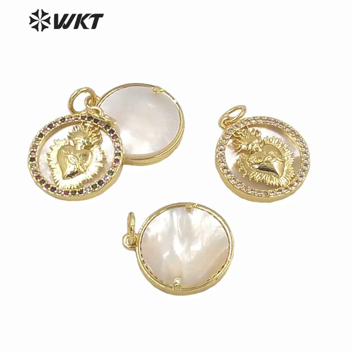 WT-MP167 Very Hot Sales Gold Electroplated Heart Shell Pendant love Heart Gold Mop CZ Setting Heart Women Religious Pendant