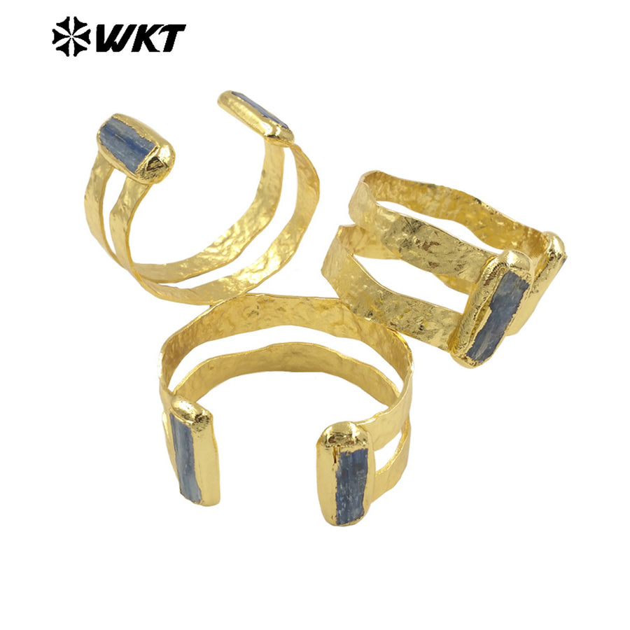 WT-B665 Hot New Arrival Natural Blue Kyanite Stone Bangle With 18k Gold Plated Can Be Adjustable for Women Special Gifts Jewelry