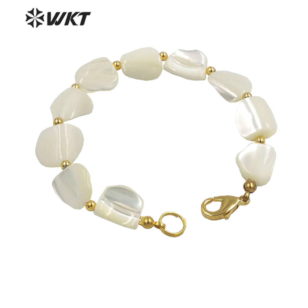 WT-MPB081 Wholesale Fashion Natural White Shell Beads Bracelet Gold Plated Simple Irregular Beads Boho Bracelet for Summer
