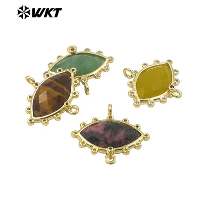 WT-C328 Wholesale Fashion Gold Bezel Setting Small Delicate Horse Eye Shape Double Loops Necklace Connectors