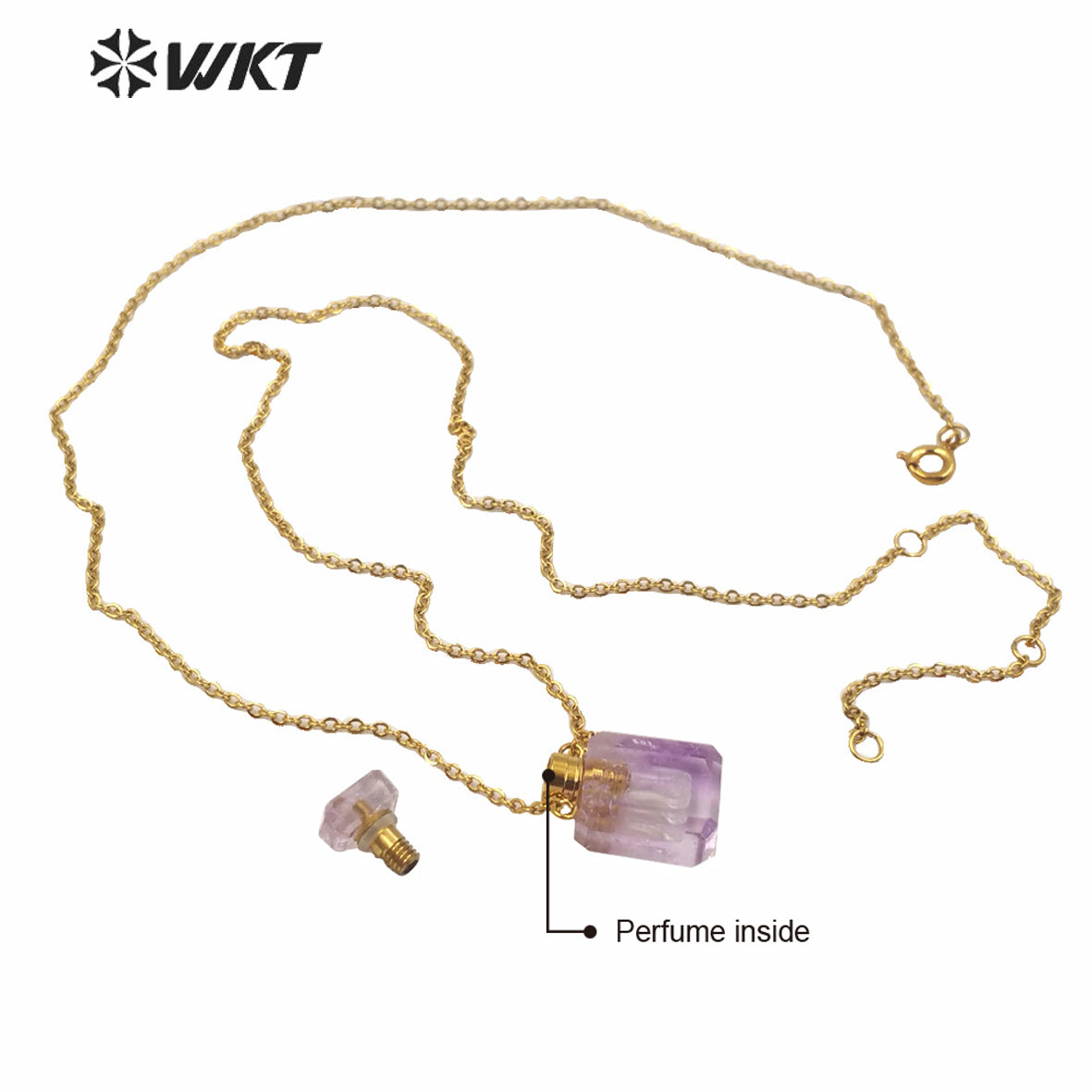 WT-N1239 Amazing Gold Electroplated Mini Cabochon Faceted Natural Stone Perfume Bottle Necklace Women Hot Essential Oil Necklace