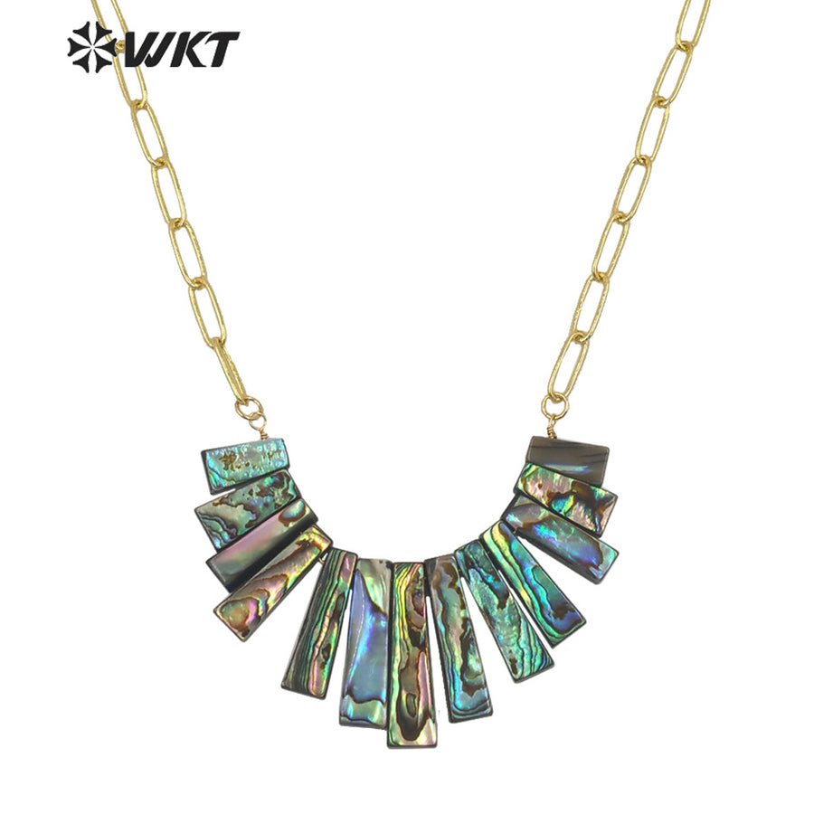 WT-JN148 WKT New Design Women Handmade Assemble Natural Abalone Shell Statement Necklace White Shell Link Chain Pendant Necklace