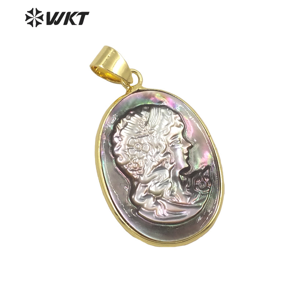 WT-JP269 Wholesale Fashion Gold Bezel Oval Chic Beauty Image Pendant Handmade Natural Shell Gorgeous Women Jewelry Big Pendant