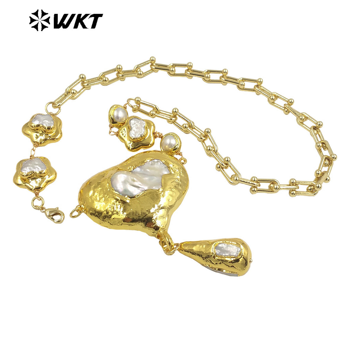 WT-JN241 Wholesale Vintage Trendy Baroque Pearl 18k Chain Gold Plated Exquisite High Quality Pendant Necklace