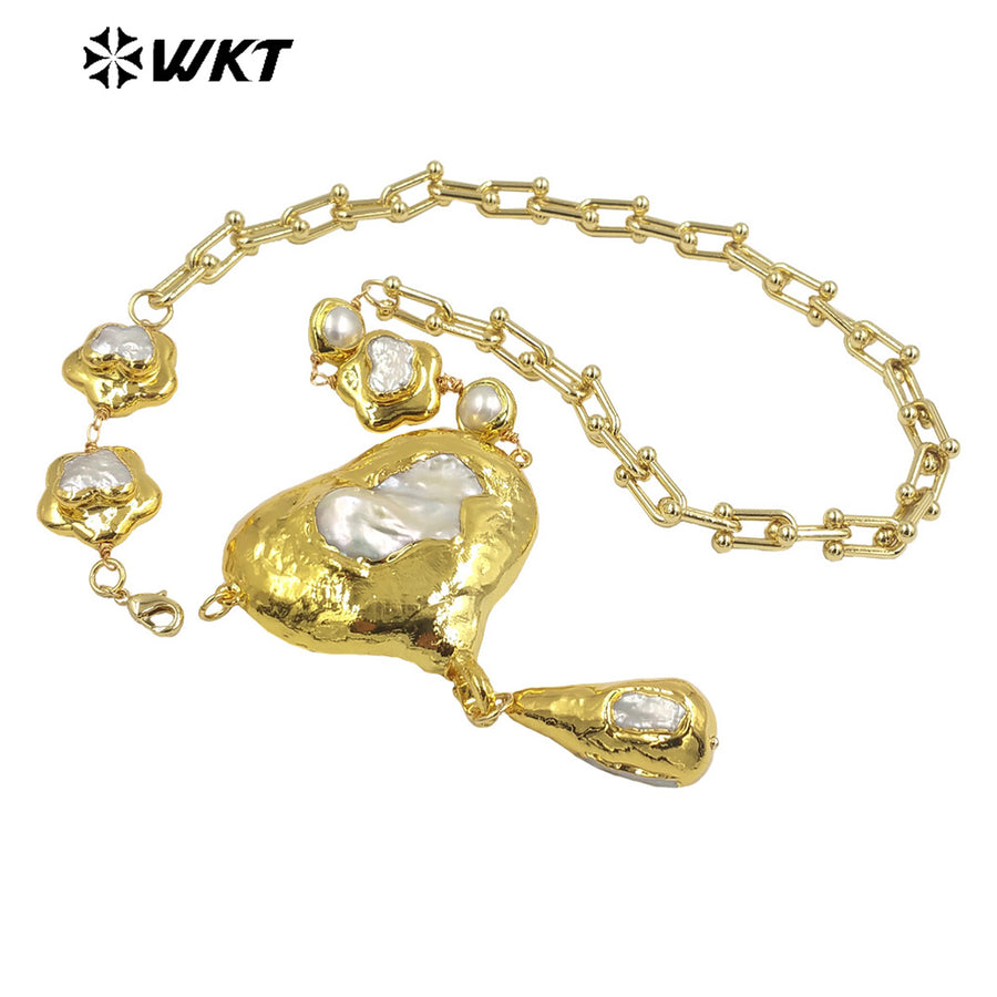 WT-JN241 Wholesale Vintage Trendy Baroque Pearl 18k Chain Gold Plated Exquisite High Quality Pendant Necklace
