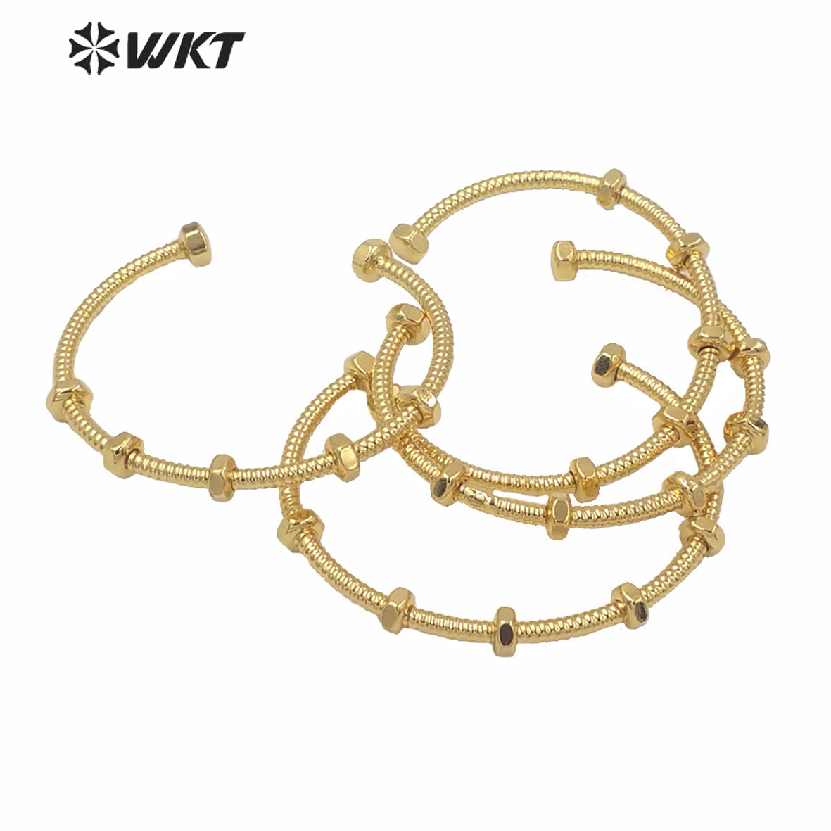 WT-B561 Wholesale Unique Screw Design Punk Style Bangle Popular Cool Open Size Cuff Punk Bangle for Lady Simple Gold Metal Band