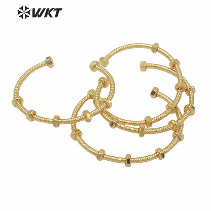 WT-B561 Wholesale Unique Screw Design Punk Style Bangle Popular Cool Open Size Cuff Punk Bangle for Lady Simple Gold Metal Band