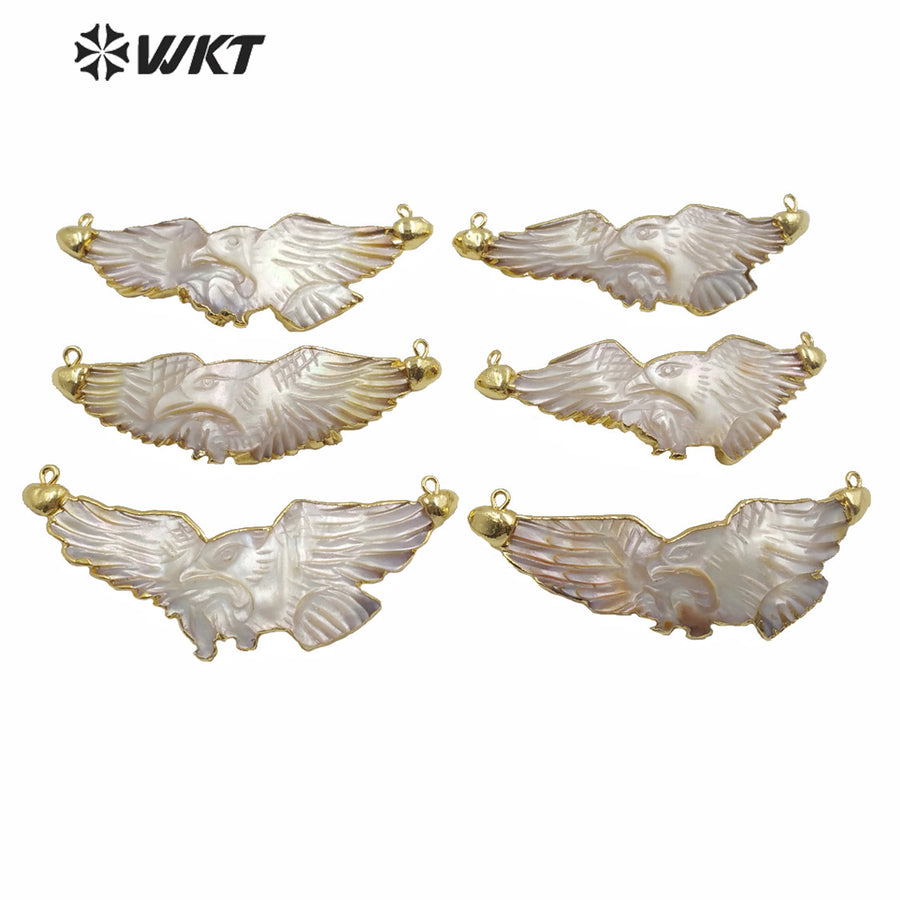 WT-JP212 Amazing Hand Make Carved White Eagle Pendant Women Trendy Double Loops White Shell Eagle Pendant in Gold