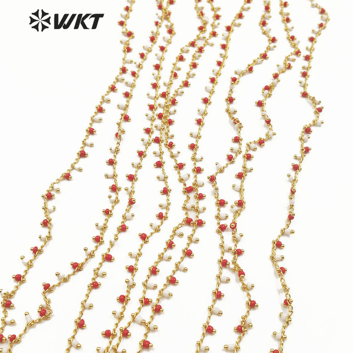 WT-RBC126 New Design 3mm Red and White Crystal Beads Chain Rosary Beads Chain New Product Can DIY Fashionable Jewelry Necklace
