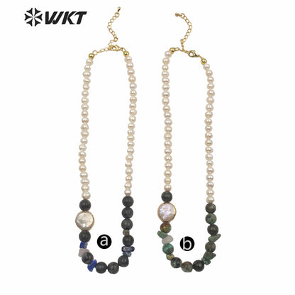 WT-JN122 WKT 14 Inch Long Pearl Necklace Hand Make Strand Beads Necklace Office Lady White Pearl Stone Choker Necklace