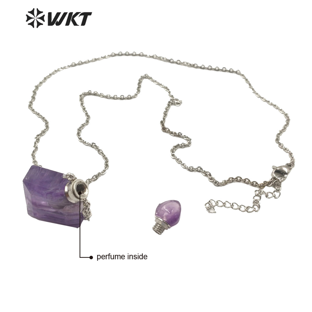 WT-N1191 Newest Natural Gemstone Perfume Bottle Necklace Elegant Silver or Gold Plated Women Perfume Bottle Necklace