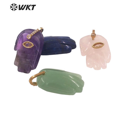 WT-P2040 New Fashion Cute Natural Stone And Zircon Hand Shape Little Pendants As Lady Earrings DIY Jewelry Accessories