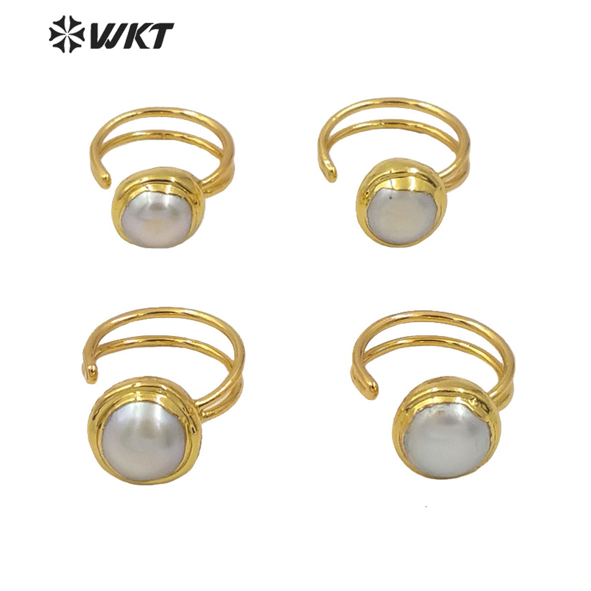 WT-MPR012 Newest Spring Design Gorgeous Fashion Gold Electroplated Adjustable Size Round Fashion Pearl Cocktail Ring for Wedding