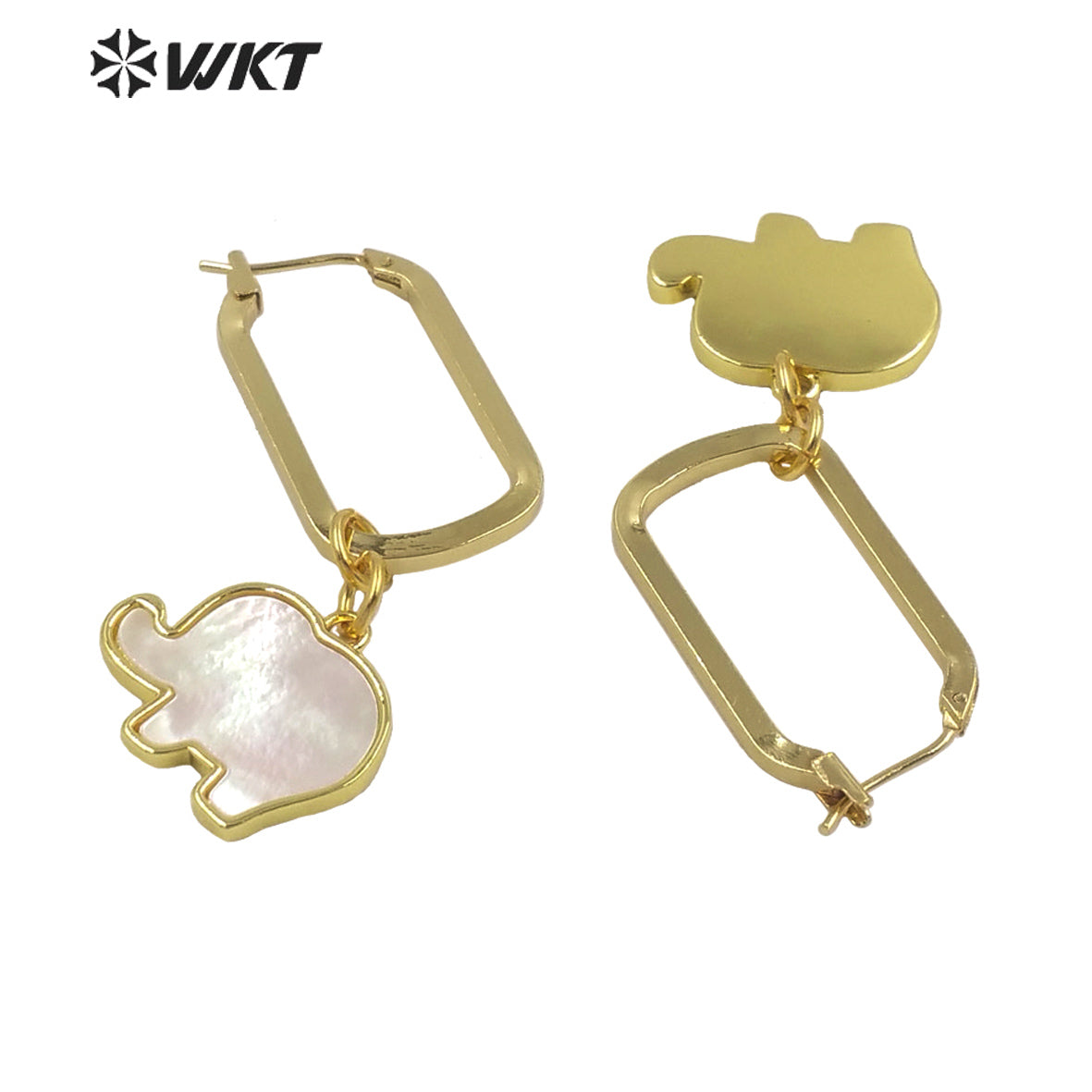 WT-MPE084 Newest Fashion White Mother of Pearl Lovely Elephant Earrings 18k Gold Plated Shell Heart Charm Earrings