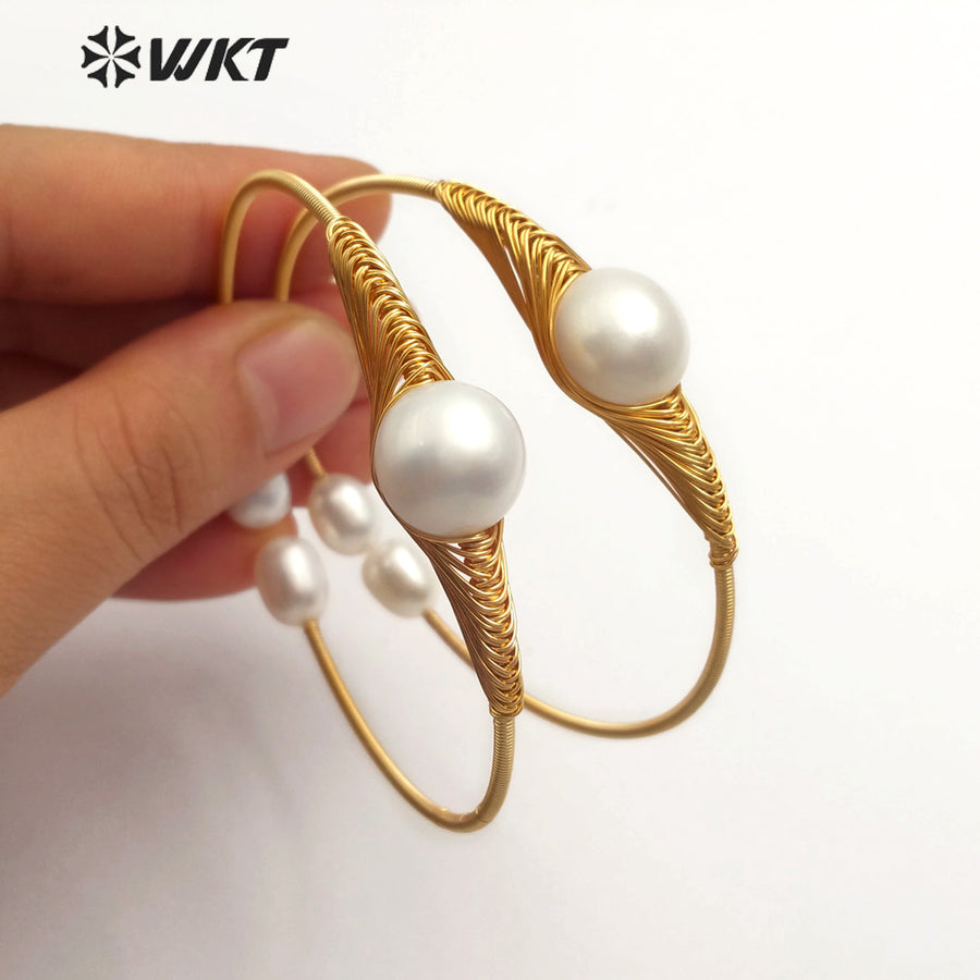 WT-B471 Natural Pearl Bangle Jewelry Wire Wrapped Pearl Adjustable Bangle Women Fashion Bangle Bridesmaid Wedding Jewelry
