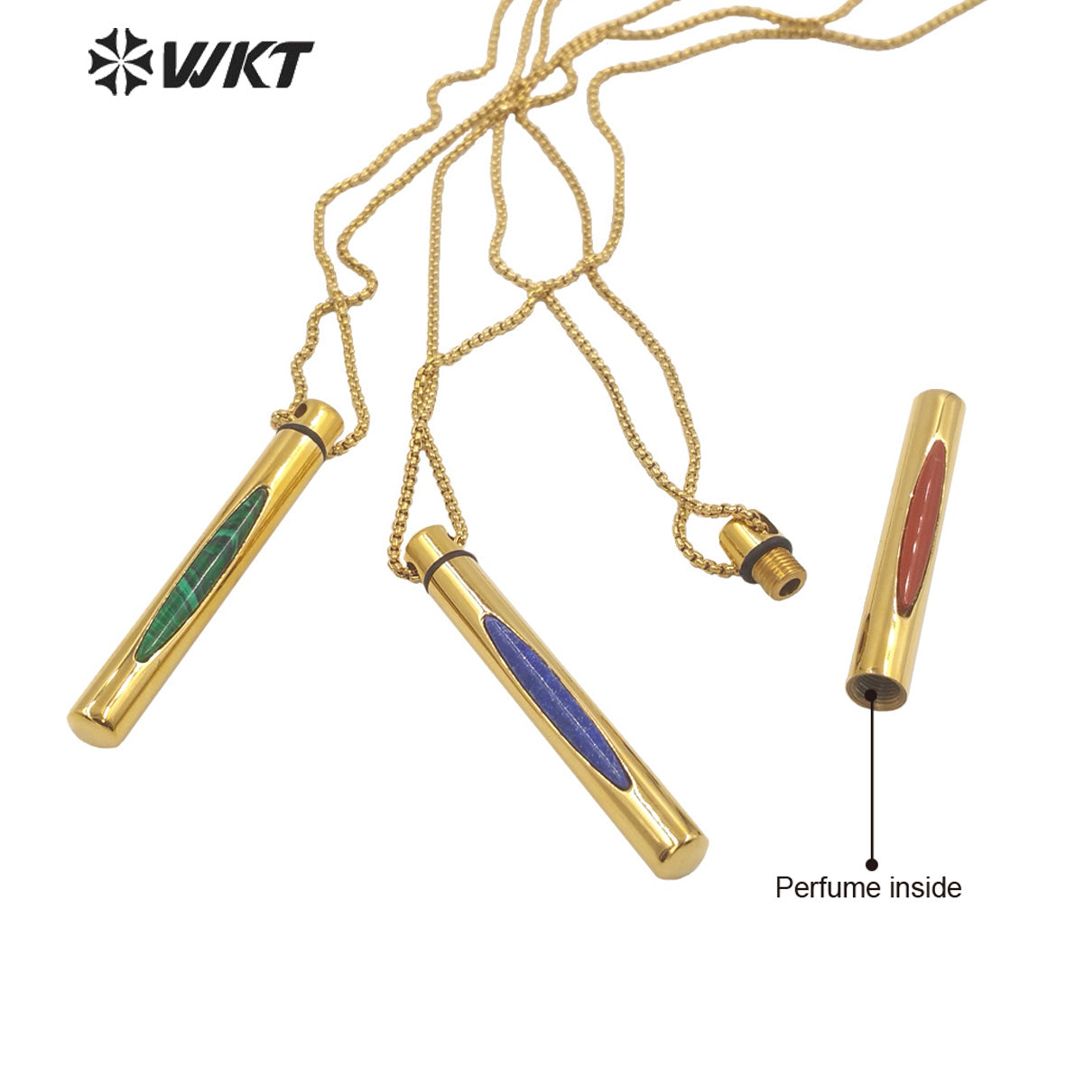 WT-N1371 Niche Design Gemstone Pendant Necklace Inlaid Colored Gemstone Necklace 18k Real Gold Plated Perfume Bottle Necklace