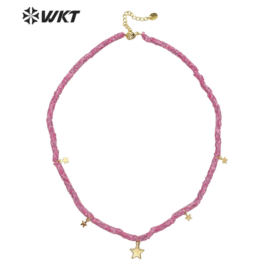 WT-JN197 Wholesale 4mm Resin Magic Color Tiny Star Charm Necklace Elegant pink Simple Necklace for Women Jewelry Chain Necklace