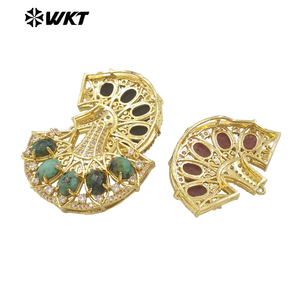 WT-MP295 Spring New Style Most Fashion Fan Shape Micropave Clawing Setting Natural Stone Lovely Skirt Pendant