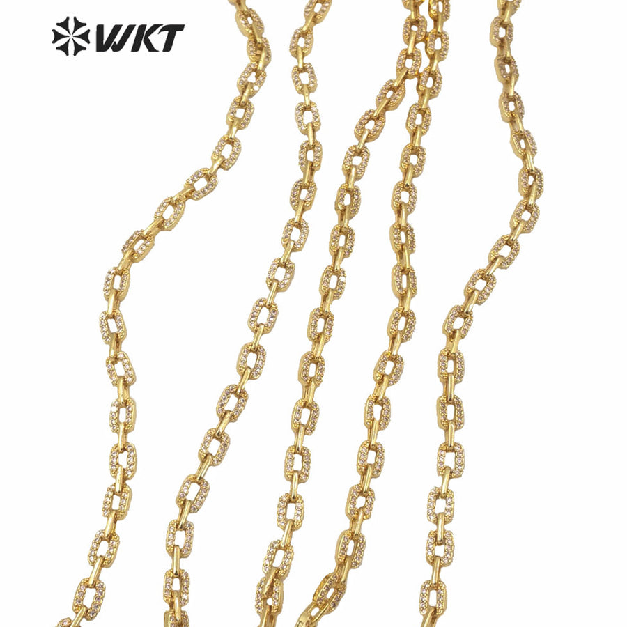 WT-BC145 Small Size square Link Chain Jewelry Findings Fashon Gold CZ square Brass Necklace Chain Precious Gold Hand Make Chain