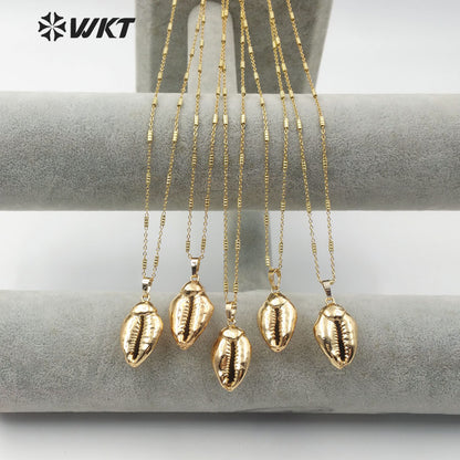 WT-JN081 Bohemian Style Natural Sea Shell Jewelry With 18K Full Gold Dipped for Women Shell Pendant Natural Cowrie Necklace