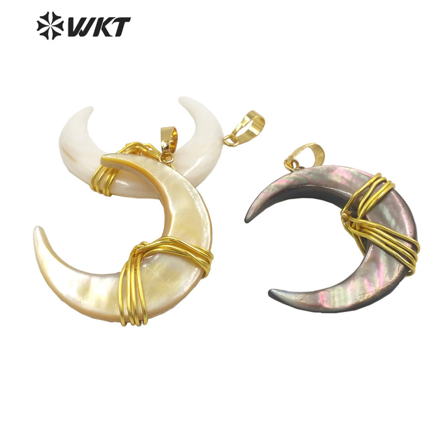 WT-JN238 Wholesale Newest MOON Shaped Shell Design 18k Chain Gold Plated Exquisite High Quality Scallop Necklace