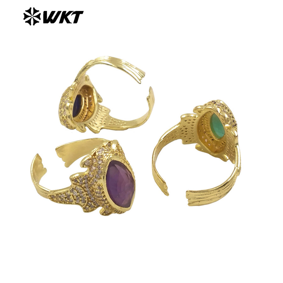 WT-MR034 Special Eye Shape Gemstone Multi Color Can Be Choose Amethyst Lapics Stone Ring for Banquet Party Fine ACC