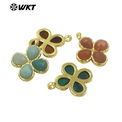 WT-P2090 Gorgeous 18K Gold Plated Multi Colors Natural Gemstone Little Flower Shape Charms Pendant As Lady Earring Accessory