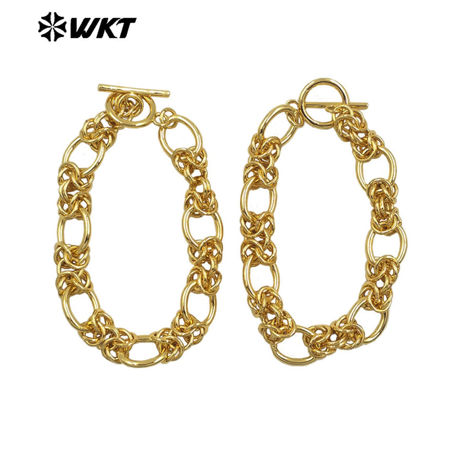 WT-JF354 Big 18k Real Gold Plated Resist Tarnished Custom Hand Make Knot Miami Cuban Chain Fashion Jewelry Bracelet for Women