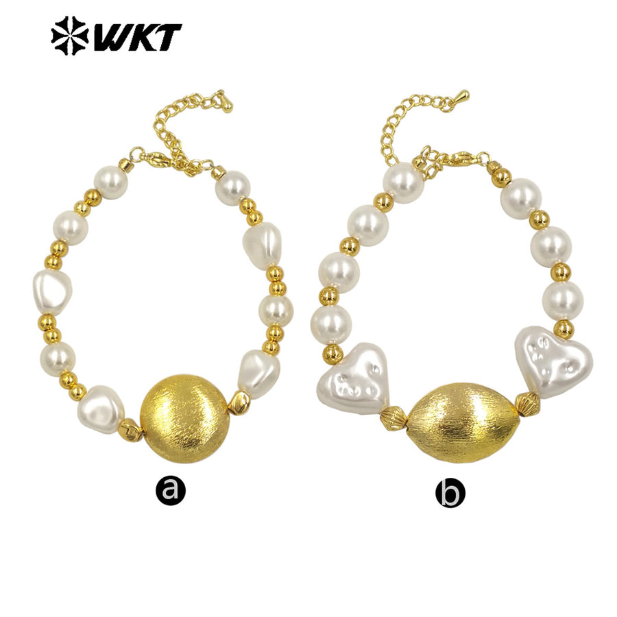 WT-MPB119 New Product Fashion Cute Gold and Silver Artificial Pearl Round and Heart Shaped Bracelets for Friends As Special Gift