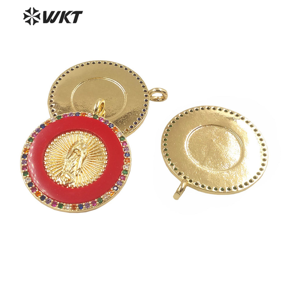 WT-MP275 Newest Vintage Style Colorful Madonna Drop Shaped Shell&Cubic Zircon Natural Shell 18k Gold Plated Women Pendant