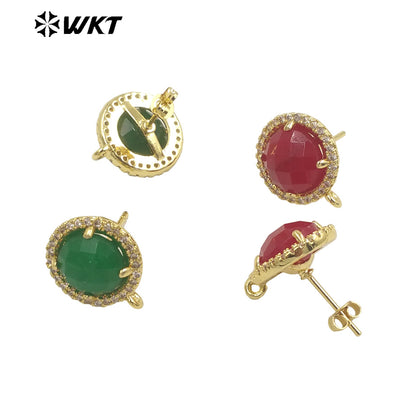 WT-JFE82 WKT Elegant 10mm Round 18k Gold Plated Claw Setting Stone Earring Hoops for DIY Making Fashion Gemstone Studs Findings