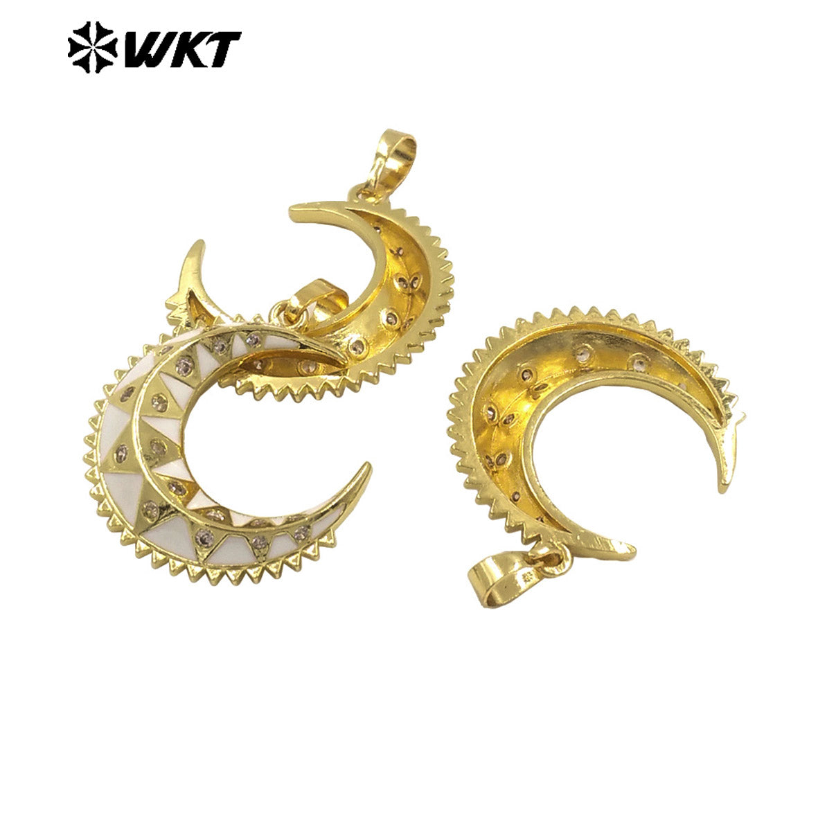 WT-MP306 the Most Popular Vehico Style Rivet Zircon Big Crescent Horn Pendants